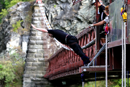 Nick beginning second bungy jump at Kawarau River Bridge