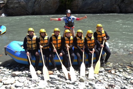 Crew on our raft for the Shotover River rapids